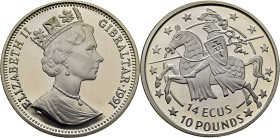 GIBRALTAR. Isabel II. 14 ecus=10 libras. 1991. PROOF FDC