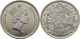 GIBRALTAR. Isabel II. 14 ecus=10 libras. 1992. PROOFlike FDC