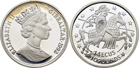 GIBRALTAR. Isabel II. 14 ecus=10 libras. 1992. PROOF FDC
