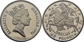 GIBRALTAR. Isabel II. 2.8 ecus=2 libras. 1992. PROOF FDC