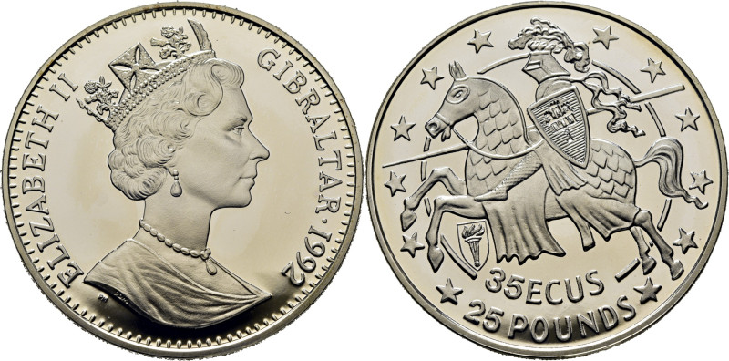 GIBRALTAR. Isabel II. 35 ecus=25 libras. 1992. K110 (35$). PROOF FDC, todo su br...