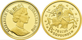 GIBRALTAR. Isabel II. 70 ecus=50 libras en oro. 1992. PROOF FDC