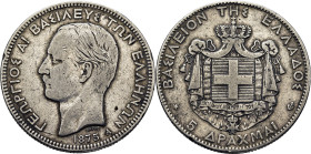 GRECIA. Jorge I. París. 5 dracmas. 1875