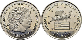 GRECIA. Alejandro Magno y Nave. 20 ecus. 1993. PROOF FDC
