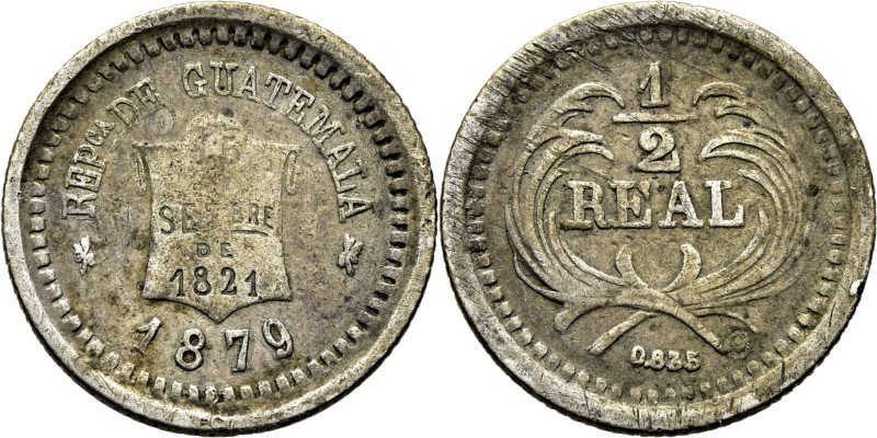 GUATEMALA. Escudo. 1/2 real. 1879. K147.a.1. MBC-/MBC. El propietario la valorab...