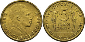 GUINEA. Busto de Ah Sakan. 5 francos guineanos. 1959. EBC+/casi SC