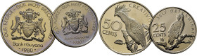 GUYANA. Águila arpía y Hoatzin. 25centavos y 50 centavos. 1980 (2). PROOF FDC. Lote de 2