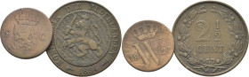 HOLANDA. Guillermo. 1/2 céntimo y 2 1/2 céntimos. 1823 y 1884. Lote de 2