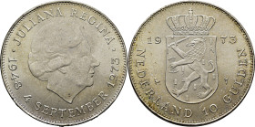HOLANDA. Juliana 4 septiembre 1973. 10 gulden. 1948-73. SC