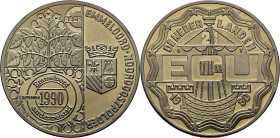 HOLANDA. Emmerloord. 2 1/2 ecus. 1990. Embutida en plástico de la casa de moneda. PROOFlike FDC