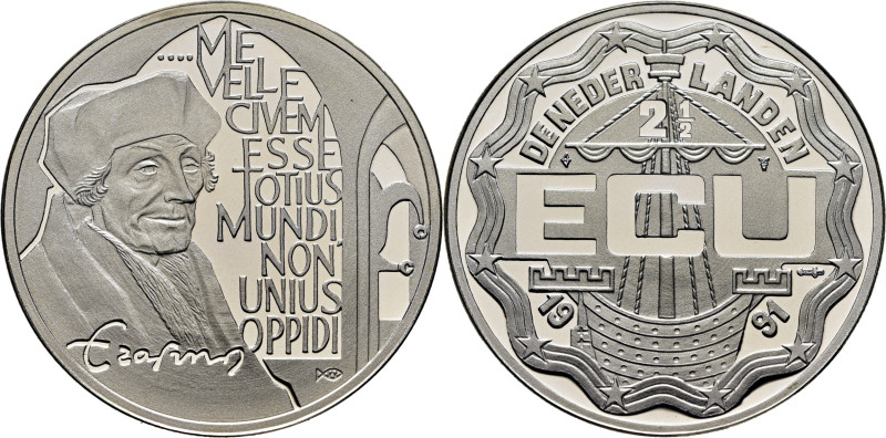 HOLANDA. Erasmo de Roterdam. 2 1/2 ecus. 1991. En plástico de la casa de moneda....