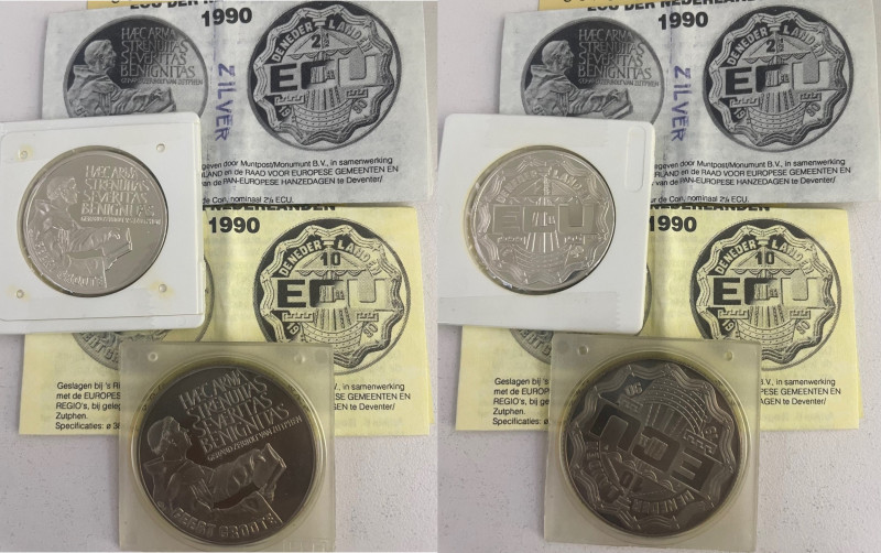 HOLANDA. Geert Groote (monje). 10 y 2 1/2 ecus. Cuproníquel. 1990. En plásticos ...