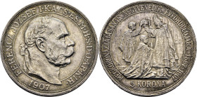 HUNGRÍA. Francisco José. Krenmita. 5 koronas. 1907. Casi EBC-