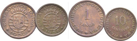 INDIA Portuguesa. República Escudo. 1 tanga y 10 c. 1952 y 1958. Lote de 2