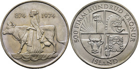 ISLANDIA. Mil cien años de la nación. 500 krónur. 874-1974. SC