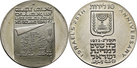 ISRAEL. 25 años de la Independencia. Documento. 10 lirot. 1973. PROOF FDC