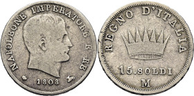 ITALIA. Napoleón. Milán. 15 soldis. 1808. Reino de Italia