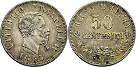 ITALIA. Victor Manuel II. Torino. 50 ct. 1863T