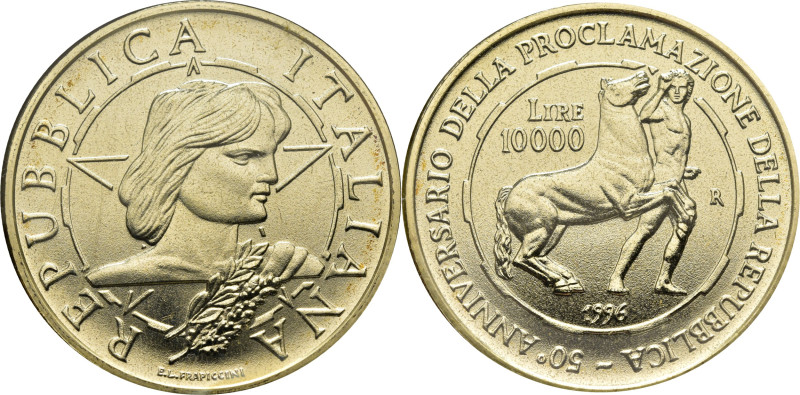 ITALIA. Cincuentenario de la República. 10.000 liras. 1946-1996. En blíster de c...