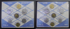 ITALIA. Dama y naves. Serie de siete piezas (7) de 1 a 500 liras (bimetálica). 1983. SC+