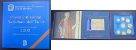 ITALIA. Primera emisión italiana del euro. Dedicada a Dante. 1 céntimo a 2 euros. 2002. FDC