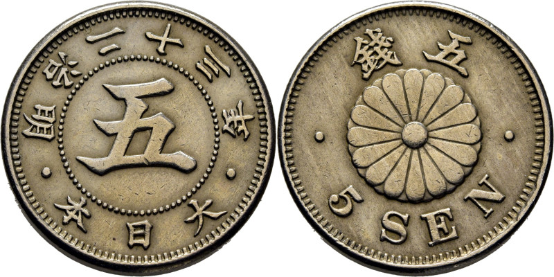 JAPÓN. Mutsuito (Meiji). 5 sen. Año 23. K19. MBC+, restos de brillo original. To...