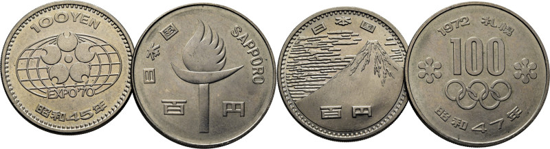 JAPÓN. Expo y Saporo. 100 yens (2). Año 45 y 47 (1972). K83 y 84. SC- y SC, bril...