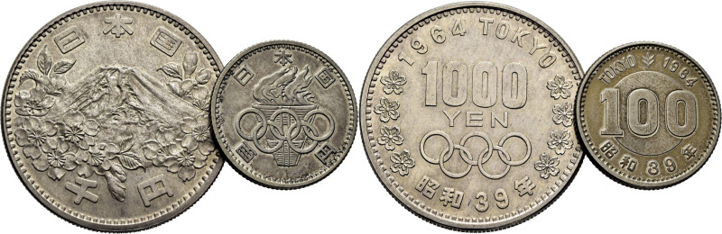 JAPÓN. JJ.OO. de Tokio. 100 y 1.000 yen. 1964 (39 Showa). K?. SC-/EBC+ y SC, bri...