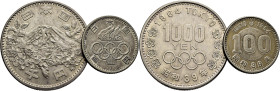 JAPÓN. JJ.OO. de Tokio. 100 y 1.000 yen. 1964 (39 Showa). SC-/EBC+ y SC. Lote de 2