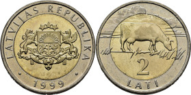 LETONIA. 2 lati. 1999. Bimetálica. SC+/SC