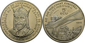 LUXEMBURGO. Carlos IV. S.I.R.G. 1316-78 cuarenta años Parlamento Europeo. 5 ecus. 1992. PROOFlike FDC