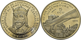 LUXEMBURGO. Carlos IV. S.I.R.G. 1316-78 cuarenta años Parlamento Europeo. 5 ecus. 1992. PROOFlike FDC