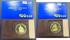 ESPAÑA. Don Juan de Borbón y la Giralda. 1993. 100 ecus. Oro. PROOF FDC