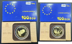 ESPAÑA. La Marina Española y D. Álvaro de Bazán. 1995. 100 ecus. Oro. PROOF FDC