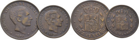 ALFONSO XII. Barcelona. 5 y 10 céntimos. 1878. OM. Lote de dos piezas (2)