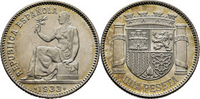 II REPÚBLICA. Madrid. Peseta. 1933*3-4. SC+. Estupenda