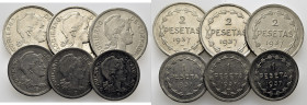 GUERRA CIVIL. II REP. GOBIERNO DE EUZKADI. 1 y 2 pesetas. 1937. Tres juegos…Lote de 6