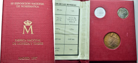 JUAN CARLOS I. 200 ptas, 1 pta y medalla. Madrid 1987. III Exp Nacional de Numismática. PROOF FDC/SC
