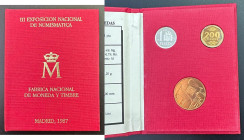 JUAN CARLOS I. 200 ptas, 1 pta y medalla. Madrid 1987. III Exp Nacional de Numismática. PROOF FDC y SC
