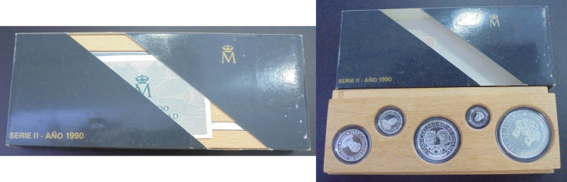 JUAN CARLOS I. V Centenraio 1492-1992. 2.000 a 100 pesetas (5 piezas). 1990. Ser...