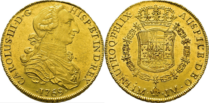 CARLOS III. Lima. 8 escudos. 1769. JM. Cy12801. 27´04 g. Abundantes finas y suav...