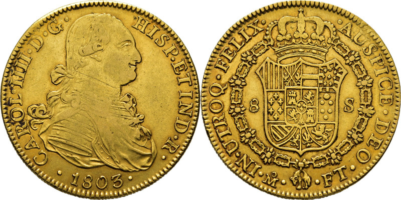 CARLOS IV. México. 8 escudos. 1803. FT. Cy14572. 26´95 g. Rayita en el cuello. A...