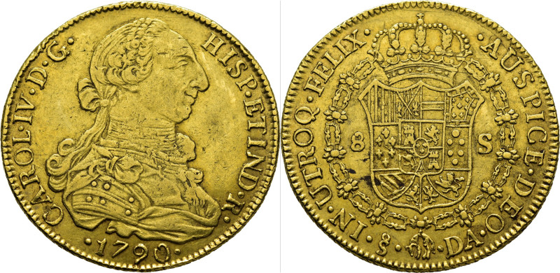 CARLOS IV. Santiago. 8 escudos. 1790. DA. Cy14461. 26´96 g. Algo sucia. Alguna r...