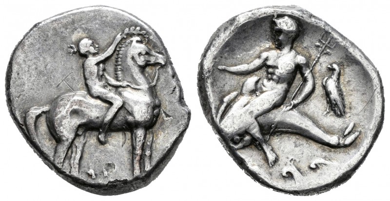 Calabria. Tarento. Didracma-Didrachm. 344-334 a.C. (Cy-249 similar). Anv.: Jinet...