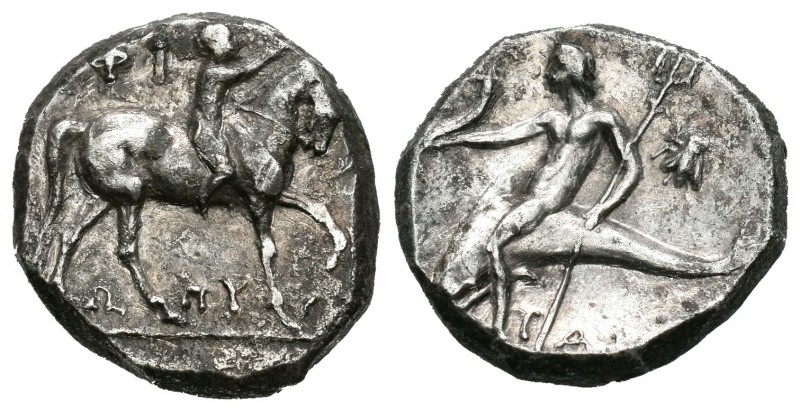 Calabria. Tarento. Didracma-Didrachm. 272-235 a.C. (Cy-307). Anv.: Jinete con pa...