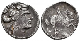 Iliria y Grecia Central. Corcyra. Didracma-Didrachm. 229-48 a.C. Iliria. (Cy-1810). (Se-2027 similar). Anv.: Cabeza de Dionisos a derecha con corona d...