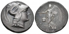 Pamphilia. Side. Tetradracma-Tetradrachm. 190-36 a.C. (Cy-2926). Anv.: Cabeza de Atenea a derecha con casco corintio, resello de ancla sobre el. Rev.:...