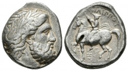 Imperio Macedonio. Filipo II. Tetradracma-Tetradrachm. 352-336 a.C. Amphipolis. (Gc-6677 similar). Anv.: Cabeza laureada y barbada de Zeus a derecha. ...