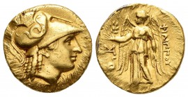 Imperio Macedonio. Filipo III. Estátera-Stater. 323-317 a.C. Abydus. (Spink-6746 similar). (Price-P34). Anv.: Cabeza de Atenea a derecha, con casco co...