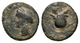 Cartagonova. 1/4 de calco. 220-215 a.C. Cartagena (Murcia). (Abh-523). Ve. 1,48 g. Arte degenerado. BC+. Est...15,00.
